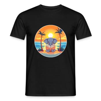 Elefant Niedlich Lustige Karikatur Kawaii Buch Strand - Männer T-Shirt - Schwarz - Vorne - AI Model Male 178 light (178cm)