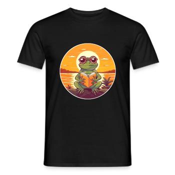Grenouille Mignon Drôle Dessin Animé Kawaii Livre Plage - T-shirt homme - noir - Devant - AI Model Male 178 light (178cm)