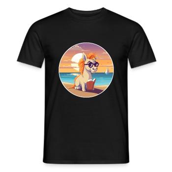 Pferd Niedlich Lustige Karikatur Kawaii Buch Strand - Männer T-Shirt - Schwarz - Vorne - AI Model Male 178 light (178cm)