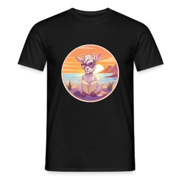 Chèvre Mignon Drôle Dessin Animé Kawaii Livre Plage - T-shirt homme - noir - Devant - AI Model Male 178 light (178cm)