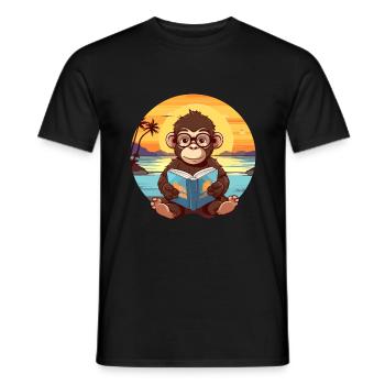 Affe Niedliche Lustige Karikatur Kawaii Buch Strand - Männer T-Shirt - Schwarz - Vorne - AI Model Male 178 light (178cm)