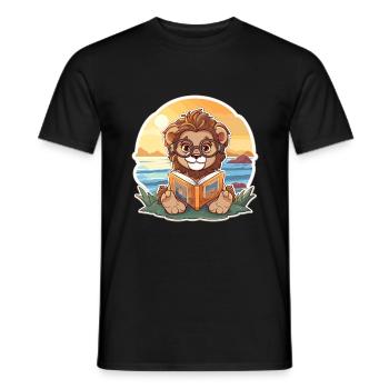 Lion Cute Funny Cartoon Kawaii Book Beach - Men's T-Shirt - black - Front - AI Model Male 178 light (178cm)