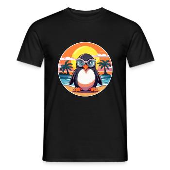 Pinguin-niedlicher lustiger Cartoon Kawaii-Buch-Strand - Männer T-Shirt - Schwarz - Vorne - AI Model Male 178 light (178cm)