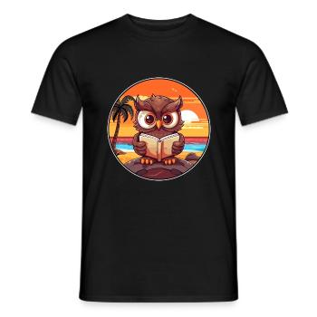 Eulen-niedlicher lustiger Cartoon Kawaii-Buch-Strand - Männer T-Shirt - Schwarz - Vorne - AI Model Male 178 light (178cm)
