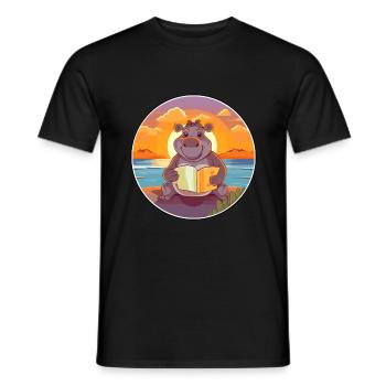 Nilpferd, niedlich, lustig, Cartoon, Kawaii, Buch, Strand - Männer T-Shirt - Schwarz - Vorne - AI Model Male 178 light (178cm)