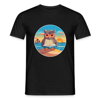 Eule Niedliche Lustige Karikatur Kawaii Buch Strand - Männer T-Shirt - Schwarz - Vorne - AI Model Male 178 light (178cm)