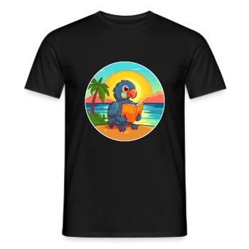 Papagei niedlicher lustiger Cartoon Kawaii Buchstrand - Männer T-Shirt - Schwarz - Vorne - AI Model Male 178 light (178cm)