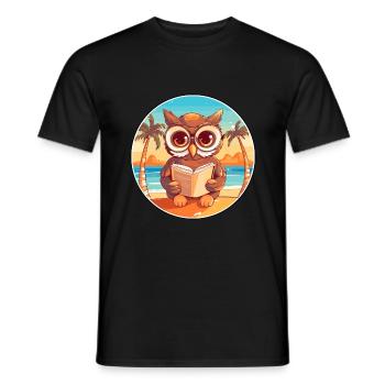 Eule Niedliche Lustige Karikatur Kawaii Buch Strand - Männer T-Shirt - Schwarz - Vorne - AI Model Male 178 light (178cm)