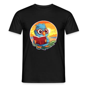 Papagei Niedliche Lustige Karikatur Kawaii Buch Strand - Männer T-Shirt - Schwarz - Vorne - AI Model Male 178 light (178cm)