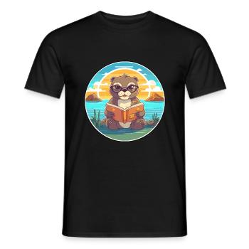 Otter Niedliche Lustige Karikatur Kawaii Buch Strand - Männer T-Shirt - Schwarz - Vorne - AI Model Male 178 light (178cm)