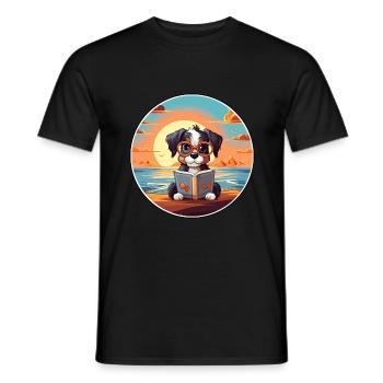 Poode Chien Mignon Drôle Dessin Animé Kawaii Livre Plage - T-shirt homme - noir - Devant - AI Model Male 178 light (178cm)