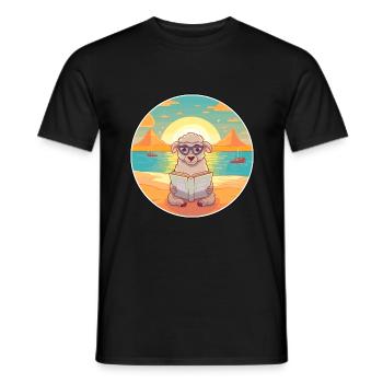 Schaf-niedlicher lustiger Cartoon-Kawaii-Buch-Strand - Männer T-Shirt - Schwarz - Vorne - AI Model Male 178 light (178cm)