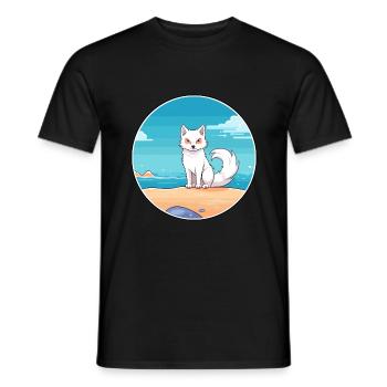 Arktisfuchs Aquarell Cartoon Kawaii Clipart Haustier - Männer T-Shirt - Schwarz - Vorne - AI Model Male 178 light (178cm)