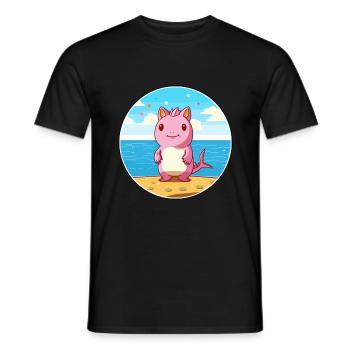 Axolotl aquarelle dessin animé Kawaii Clipart Animal - T-shirt homme - noir - Devant - AI Model Male 178 light (178cm)
