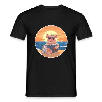 Cochon Mignon Drôle Dessin Animé Kawaii Livre Plage - T-shirt homme - noir - Devant - AI Model Male 178 light (178cm)