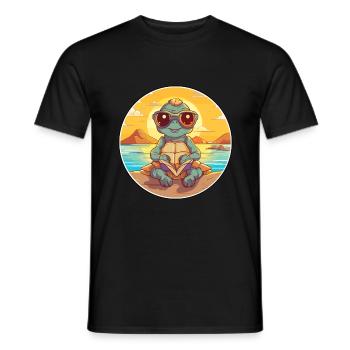 Turtle Cute Funny Cartoon Kawaii Book Beach - Men's T-Shirt - black - Front - AI Model Male 178 light (178cm)