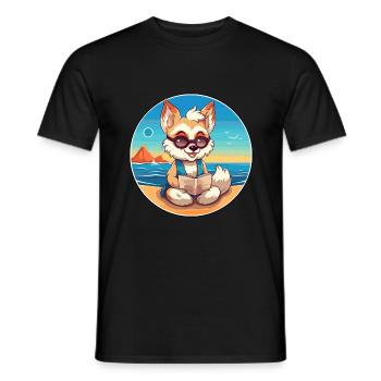 Wolf Cute Funny Cartoon Kawaii Book Beach - Men's T-Shirt - black - Front - AI Model Male 178 light (178cm)