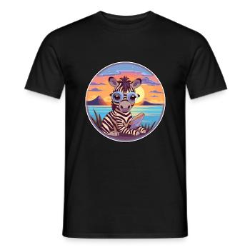 Zebra-niedlicher lustiger Cartoon Kawaii-Buch-Strand - Männer T-Shirt - Schwarz - Vorne - AI Model Male 178 light (178cm)