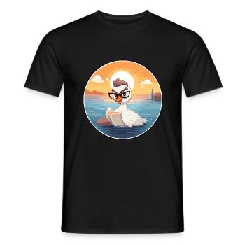 Cygne Mignon Dessin Animé Drôle Kawaii Livre Plage - T-shirt homme - noir - Devant - AI Model Male 178 light (178cm)