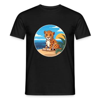 Amur Leopard Watercolor Cartoon Kawaii Clipart Pet - Men's T-Shirt - black - Front - AI Model Male 178 light (178cm)