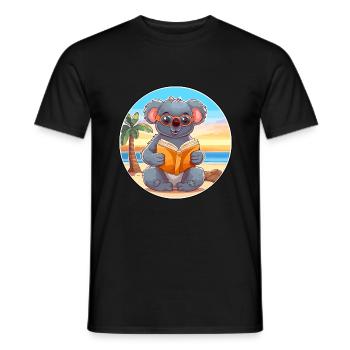 Koala Mignon Drôle Dessin Animé Kawaii Livre Plage - T-shirt homme - noir - Devant - AI Model Male 178 light (178cm)