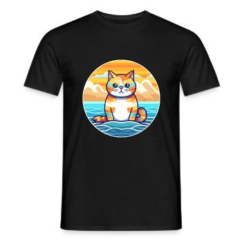 Katze Aquarell Karikatur Kawaii Clipart Tier - Männer T-Shirt - Schwarz - Vorne - AI Model Male 178 light (178cm)