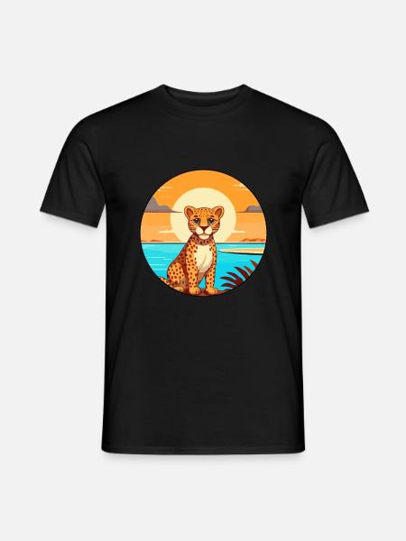 Guépard Aquarelle Dessin Animé Kawaii Clipart Animal - T-shirt homme - noir