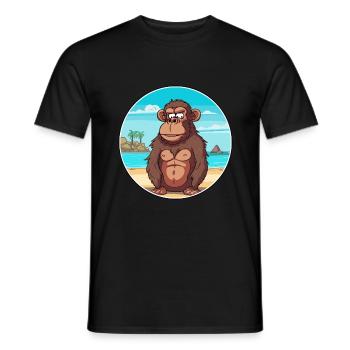 Babouin aquarelle dessin animé Kawaii Clipart Animal - T-shirt homme - noir - Devant - AI Model Male 178 light (178cm)