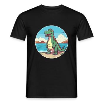 Dinosaure aquarelle dessin animé Kawaii Clipart Animal - T-shirt homme - noir - Devant - AI Model Male 178 light (178cm)