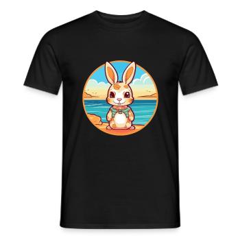 Lapin aquarelle dessin animé Kawaii Clipart Animal - T-shirt homme - noir - Devant - AI Model Male 178 light (178cm)
