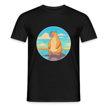 Capybara Watercolor Cartoon Kawaii Clipart Animal - Men's T-Shirt - black - Front - AI Model Male 178 light (178cm)