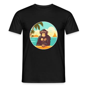 Chimpanzé aquarelle dessin animé Kawaii Clipart animal de compagnie - T-shirt homme - noir - Devant - AI Model Male 178 light (178cm)