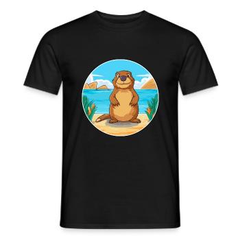 Biber Aquarell Cartoon Kawaii Clipart Tier - Männer T-Shirt - Schwarz - Vorne - AI Model Male 178 light (178cm)