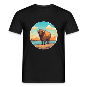 Bison Watercolor Cartoon Kawaii Clipart Animal - Men's T-Shirt - black - Front - AI Model Male 178 light (178cm)