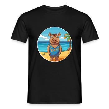Boar Watercolor Cartoon Kawaii Clipart Animal - Men's T-Shirt - black - Front - AI Model Male 178 light (178cm)