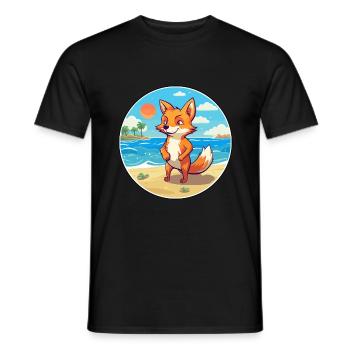 Fox Watercolor Cartoon Kawaii Clipart Animal - Men's T-Shirt - black - Front - AI Model Male 178 light (178cm)