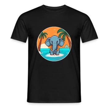Elephant Watercolor Cartoon Kawaii Clipart Animal - Men's T-Shirt - black - Front - AI Model Male 178 light (178cm)