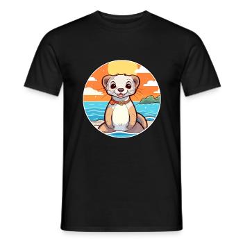 Ferret Watercolor Cartoon Kawaii Clipart Animal - Men's T-Shirt - black - Front - AI Model Male 178 light (178cm)
