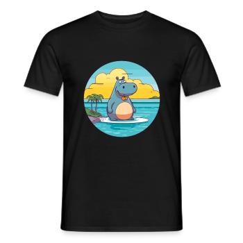 Nilpferd Aquarell Cartoon Kawaii Clipart Tier - Männer T-Shirt - Schwarz - Vorne - AI Model Male 178 light (178cm)