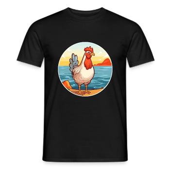 Poule aquarelle dessin animé Kawaii Clipart Animal - T-shirt homme - noir - Devant - AI Model Male 178 light (178cm)