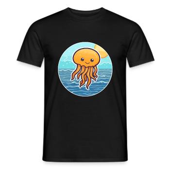 Méduse aquarelle dessin animé Kawaii Clipart Animal - T-shirt homme - noir - Devant - AI Model Male 178 light (178cm)