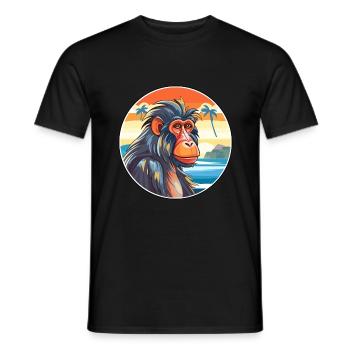 Mandrill aquarelle dessin animé Kawaii Clipart Animal - T-shirt homme - noir - Devant - AI Model Male 178 light (178cm)