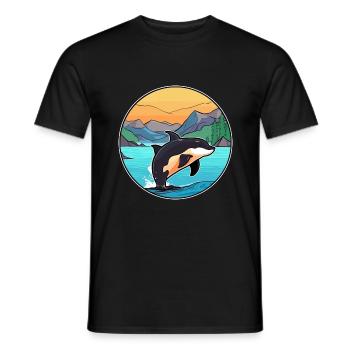 Orca Watercolor Cartoon Kawaii Clipart Animal - Men's T-Shirt - black - Front - AI Model Male 178 light (178cm)