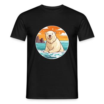 Ours polaire aquarelle dessin animé Kawaii Clipart animal de compagnie - T-shirt homme - noir - Devant - AI Model Male 178 light (178cm)