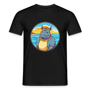 Rhino Watercolor Cartoon Kawaii Clipart Animal - Men's T-Shirt - black - Front - AI Model Male 178 light (178cm)