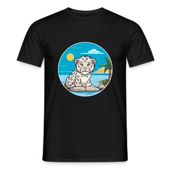 Léopard des neiges aquarelle dessin animé Kawaii Clipart animal de compagnie - T-shirt homme - noir - Devant - AI Model Male 178 light (178cm)
