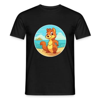 Squirrel Watercolor Cartoon Kawaii Clipart Animal - Men's T-Shirt - black - Front - AI Model Male 178 light (178cm)