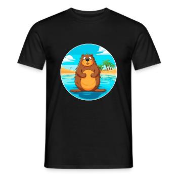 Beaver Watercolor Cartoon Kawaii Clipart Animal - Men's T-Shirt - black - Front - AI Model Male 178 light (178cm)