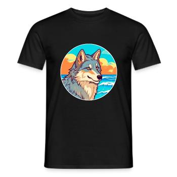 Wolf Watercolor Cartoon Kawaii Clipart Animal - Men's T-Shirt - black - Front - AI Model Male 178 light (178cm)
