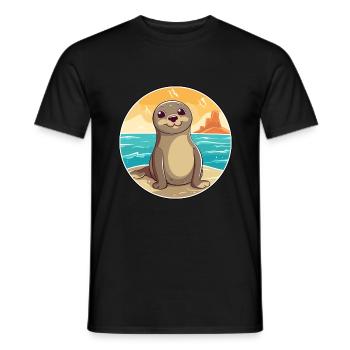 Seal Watercolor Cartoon Kawaii Clipart Animal - Men's T-Shirt - black - Front - AI Model Male 178 light (178cm)